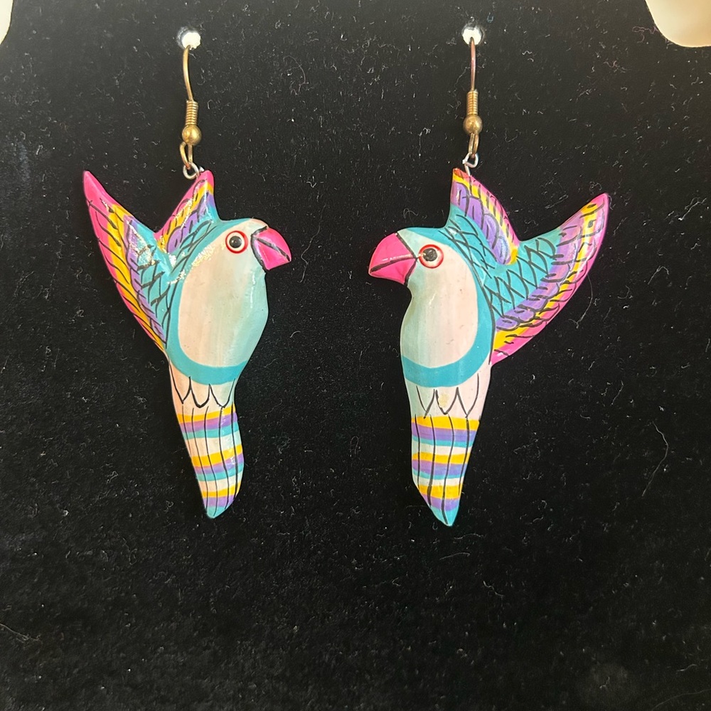 Hand painted wood bird earrings